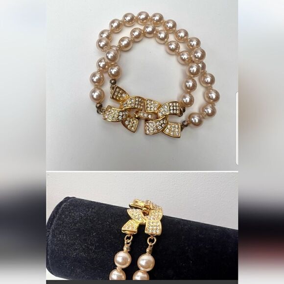KENNETH J LANE PEARLS AND RHINESTONES DOUBLE ROW BRACELET!!!  BEAUTIFUL!!! - Picture 3 of 7